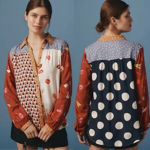 Anthropologie Maeve Paz Alida Contrast Buttondown Shirt Top
